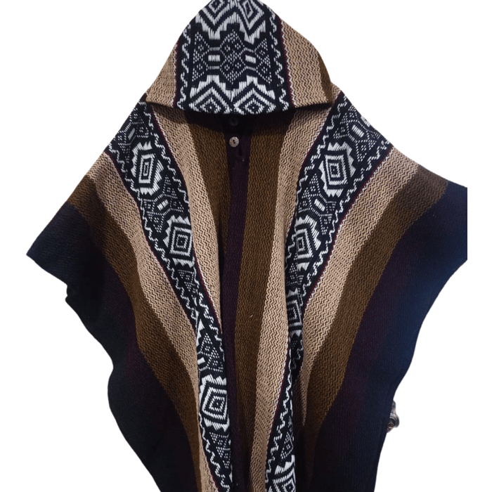 Handwoven hooded wool poncho