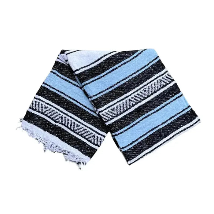 Light Sky Blue Mexican Blanket made from Recycled Material West Path