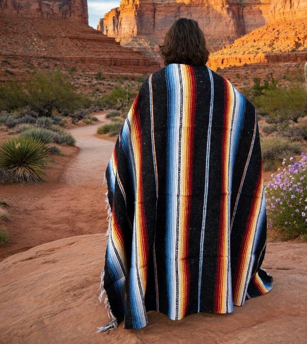 Authentic Mexican Blanket - Black Prizm | Falsa Serape Throw