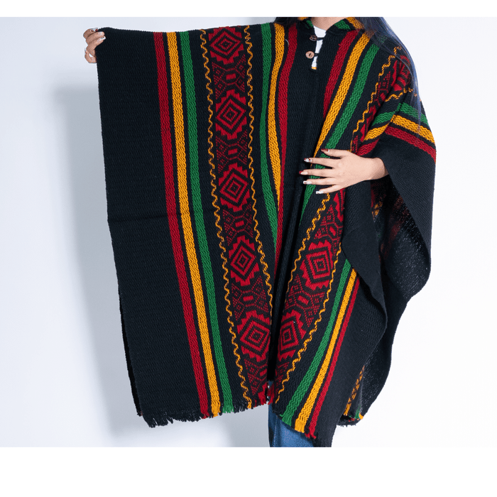 Handwoven hooded wool poncho