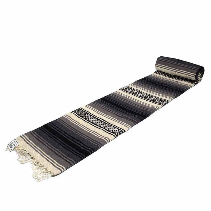 Wool Mexican Blanket - Black , Grey & White
