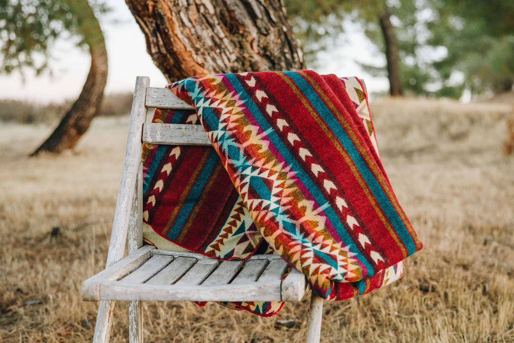 Red and Turquoise Western Blanket Queen Geometric