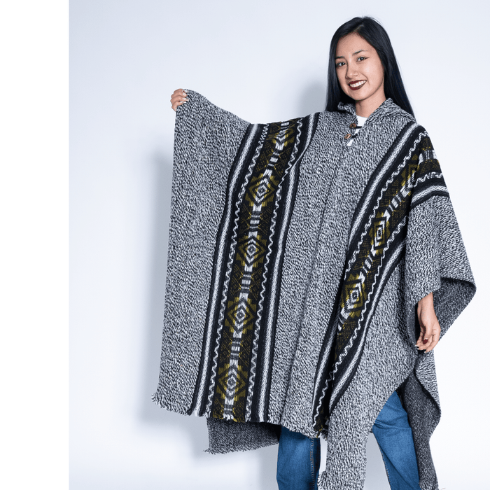 Handwoven hooded wool poncho