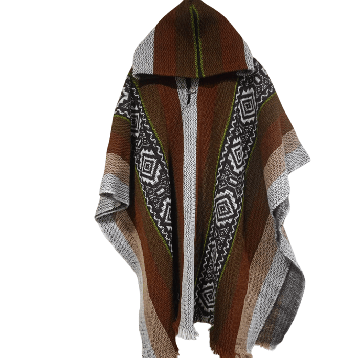 Handwoven hooded wool poncho