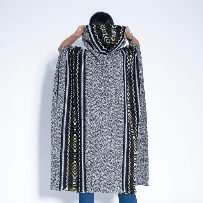 Handwoven hooded wool poncho
