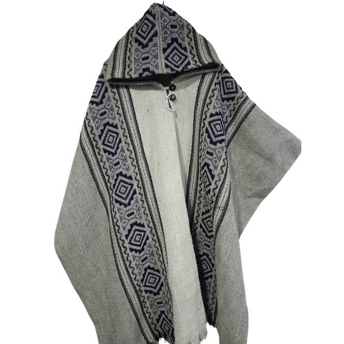 Handwoven hooded wool poncho