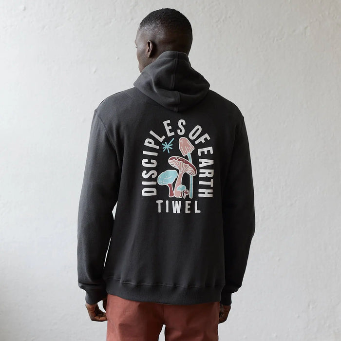 Chey mushroom hoodie sweatshirt, black, 100% organic cotton and recycled materials. Tiwel