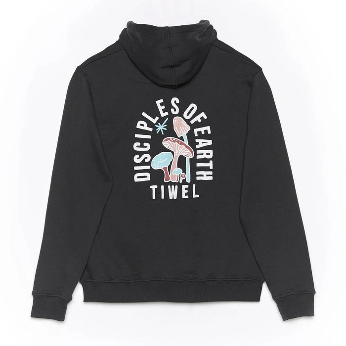 Chey mushroom hoodie sweatshirt, black, 100% organic cotton and recycled materials. Tiwel