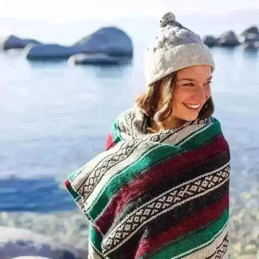 Vintage Style Mexican Blanket Super Falsa Maroon Beige Green - Xmas Colours West Path